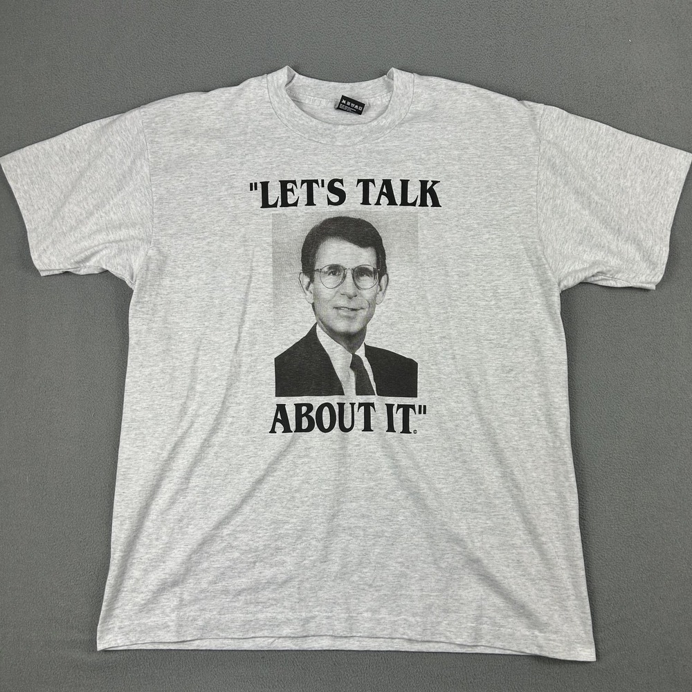 Vintage Lets Talk About It Shirt Mens XL‎ Gray Graphic No Fault Made USA 90s